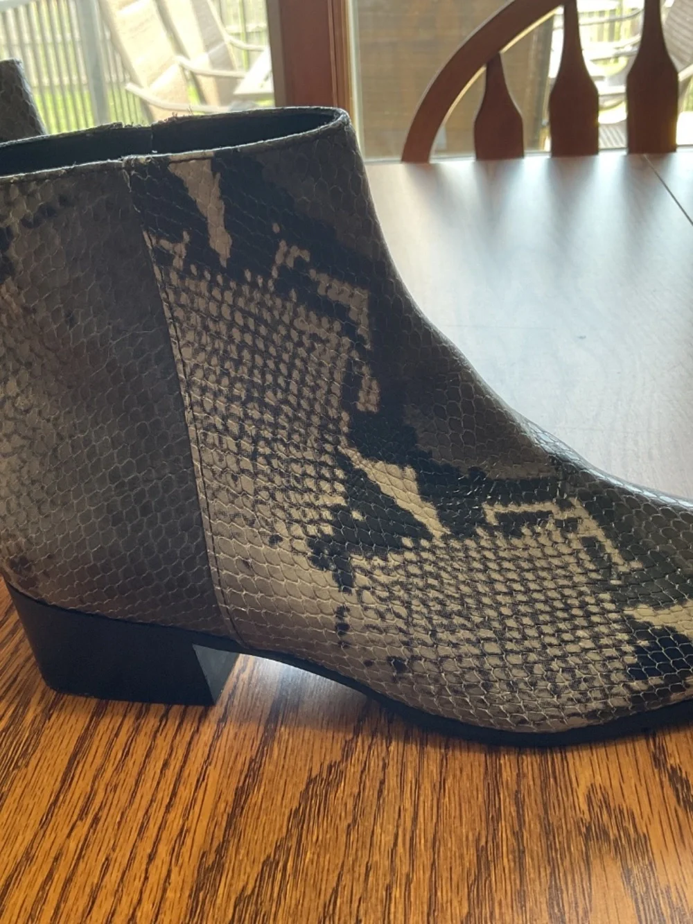 Aquatalia Weatherproof Snake Print Leather Ankle Boots - size 7.5